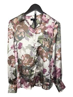 Haver London Floral Satin Button-Down Blouse